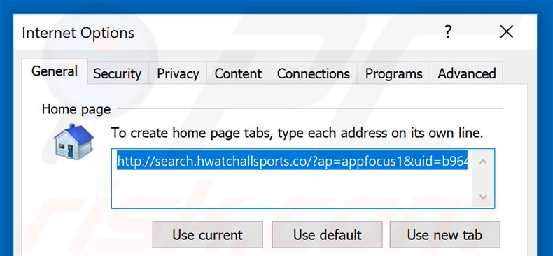 Removing search.hwatchallsports.co from Internet Explorer homepage