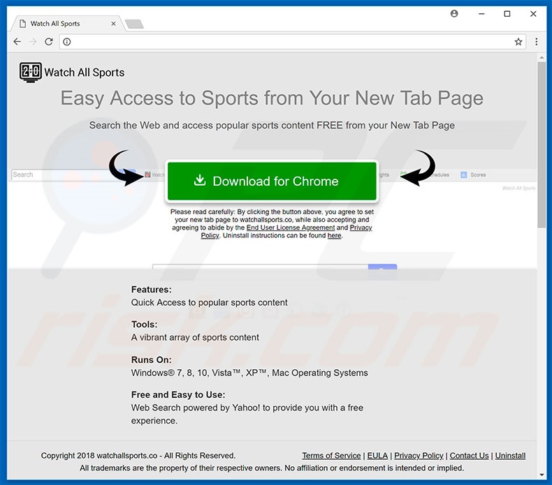 Website used to promote Watch All Sports browser hijacker