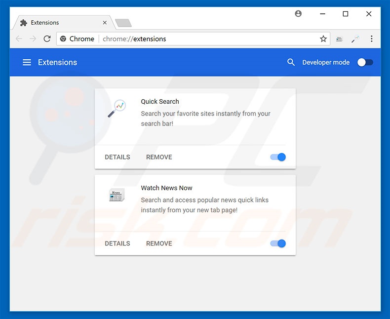 Removing search.hwatchnewsnow.com related Google Chrome extensions