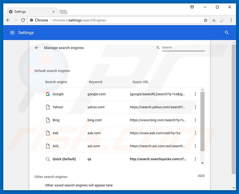 Removing search.hwatchnewsnow.com from Google Chrome default search engine