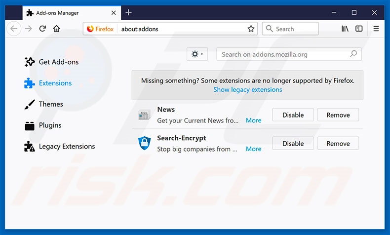 Removing search.hwatchnewsnow.com related Mozilla Firefox extensions