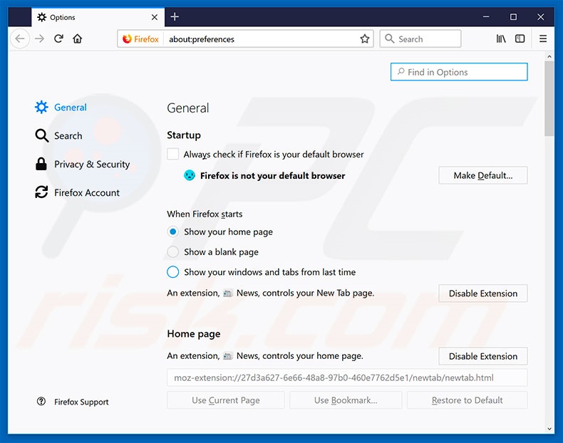 Removing search.hwatchnewsnow.com from Mozilla Firefox homepage