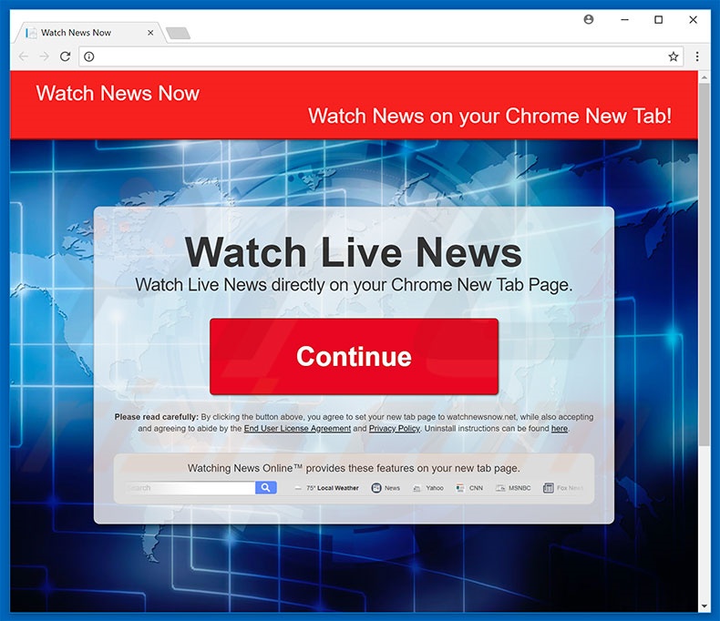 Website used to promote Watch News Now browser hijacker
