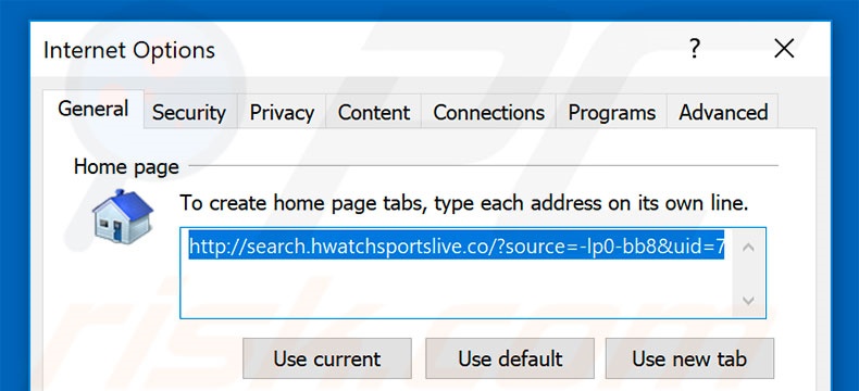 Removing search.hwatchsportslive.co from Internet Explorer homepage