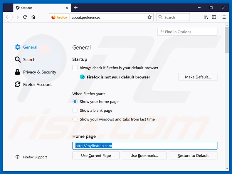 Removing myfirsttab.com from Mozilla Firefox homepage