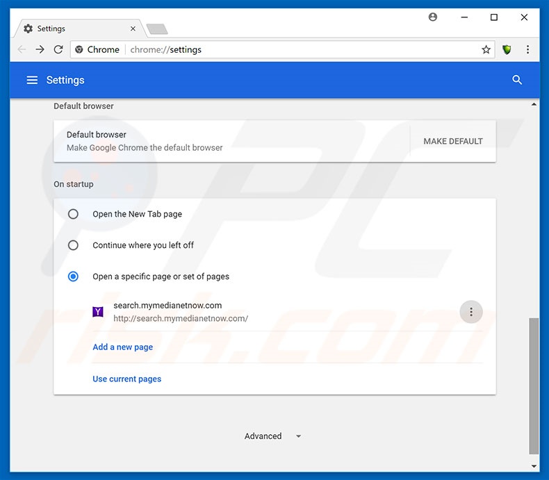 Removing search.mymedianetnow.com from Google Chrome homepage