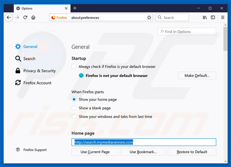 Removing search.mymedianetnow.com from Mozilla Firefox homepage