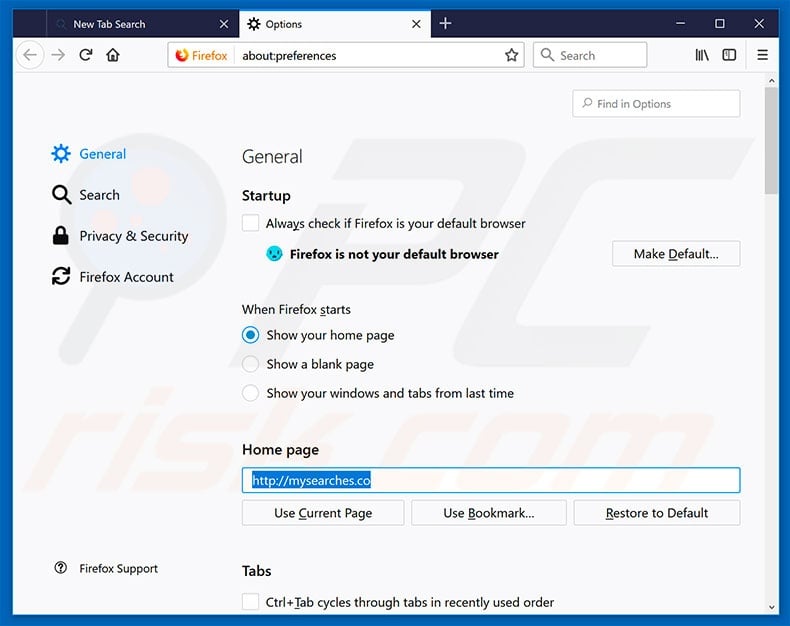 Removing mysearches.co from Mozilla Firefox homepage
