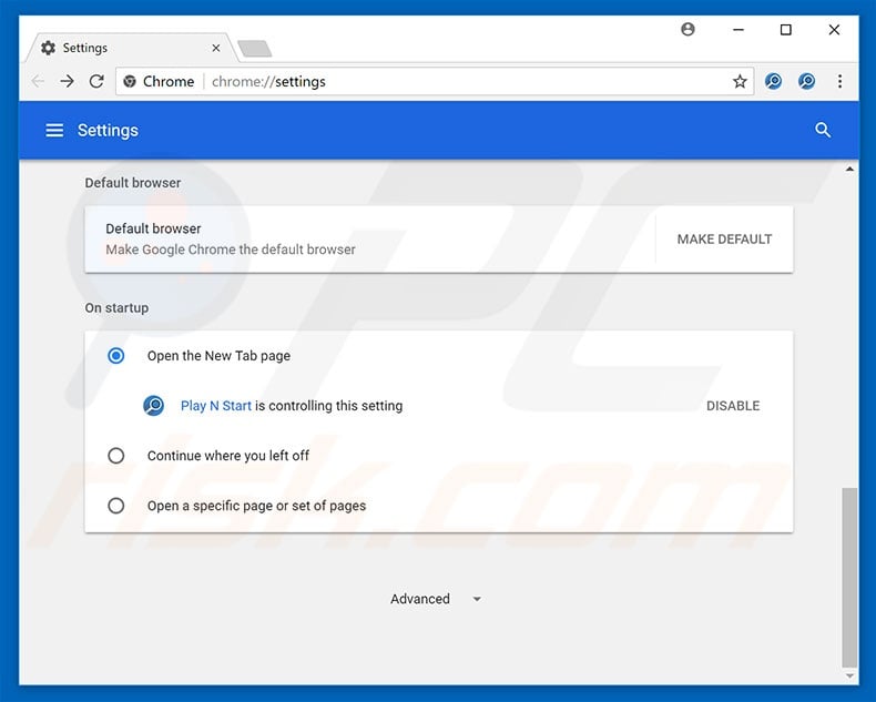 Removing search.playnsearch.net from Google Chrome homepage
