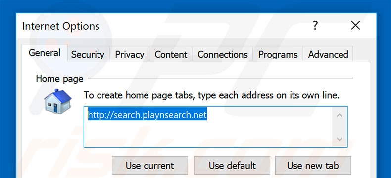 Removing search.playnsearch.net from Internet Explorer homepage