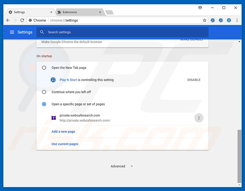 Removing private.websafesearch.com from Google Chrome homepage