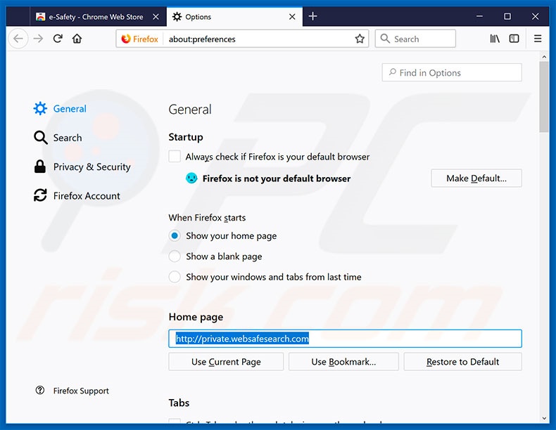 Removing private.websafesearch.com from Mozilla Firefox homepage