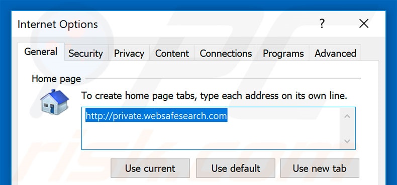 Removing private.websafesearch.com from Internet Explorer homepage