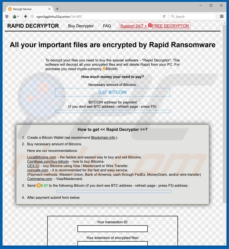 rapid ransomware v3 tor website