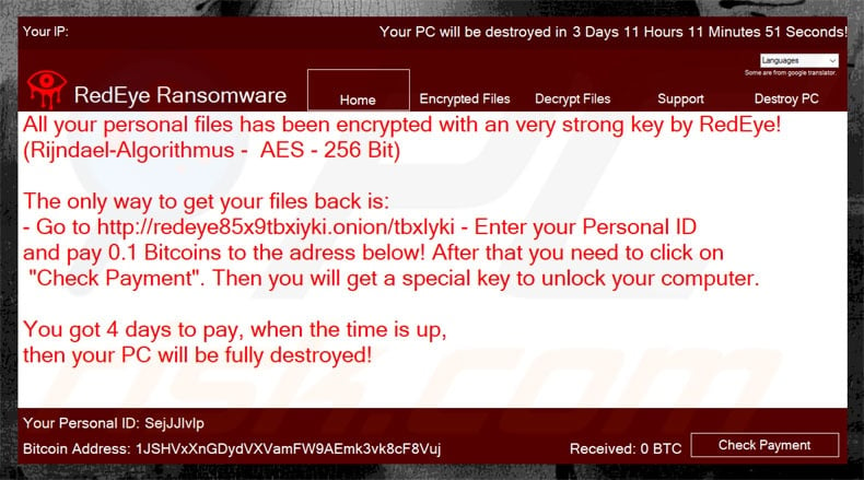 RedEye decrypt instructions (pop-up window)