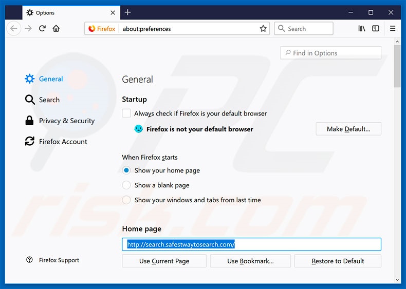 Removing search.safestwaytosearch.com from Mozilla Firefox homepage