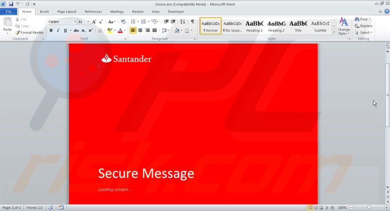 Malicious attachment You Have A Santander Secure Email spam