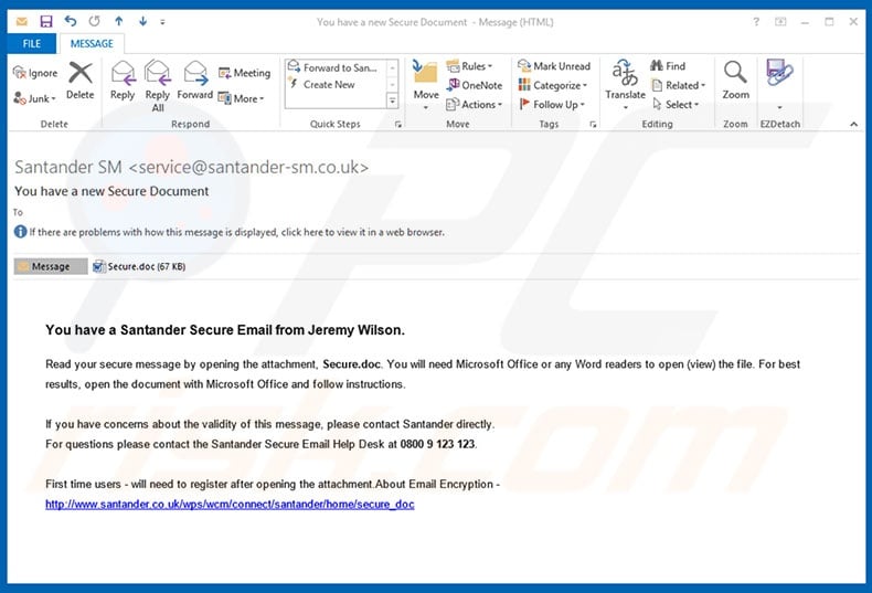 You Have A Santander Secure Email malware