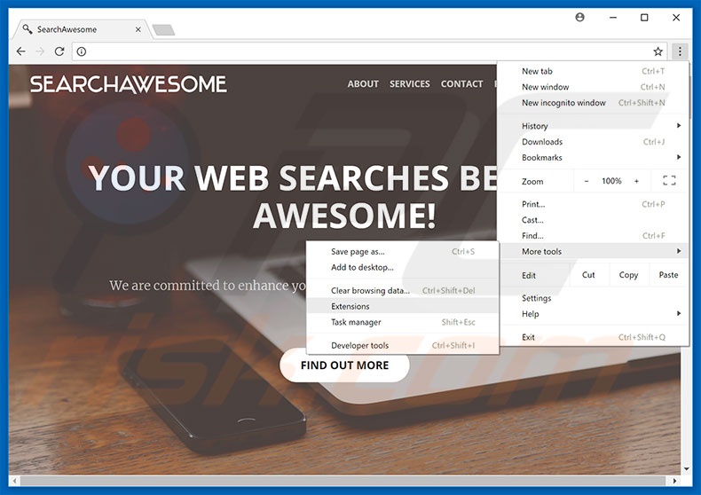 Removing SearchAwesome  ads from Google Chrome step 1