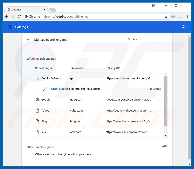 Removing search.searchfaa2.com from Google Chrome default search engine