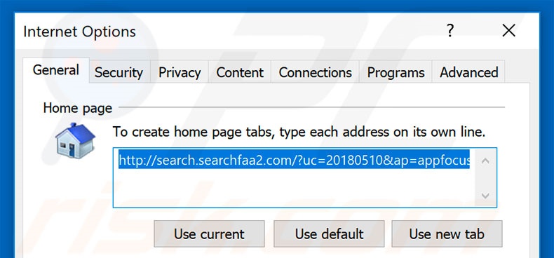 Removing search.searchfaa2.com from Internet Explorer homepage