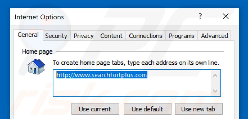 Removing searchfortplus.com from Internet Explorer homepage
