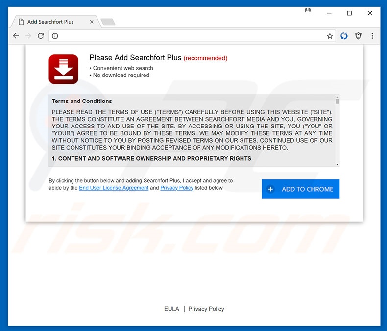 Website used to promote Searchfort Plus browser hijacker