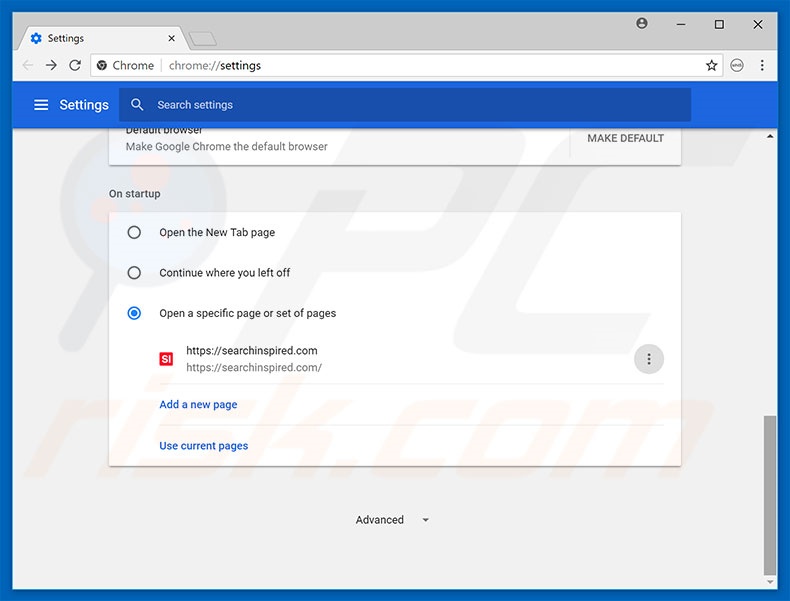 Removing searchinspired.com from Google Chrome homepage
