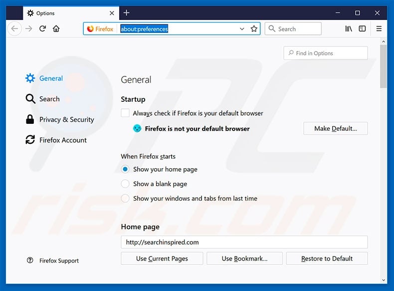 Removing searchinspired.com from Mozilla Firefox homepage