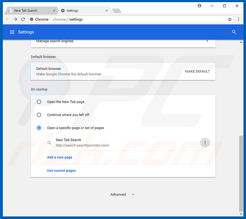 Removing search.searchjsmmbn.com from Google Chrome homepage
