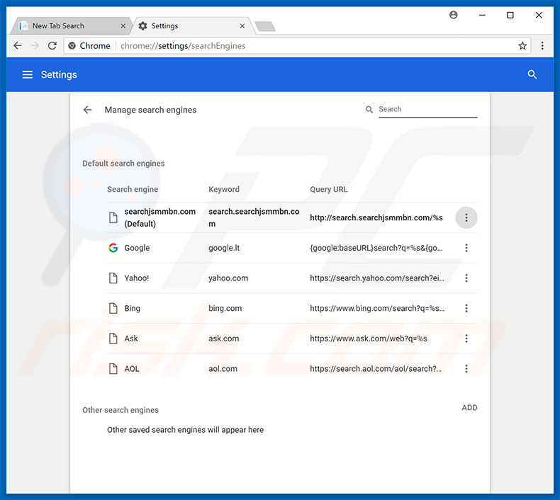 Removing search.searchjsmmbn.com from Google Chrome default search engine