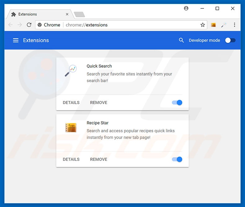 Removing search.searchrs.com related Google Chrome extensions