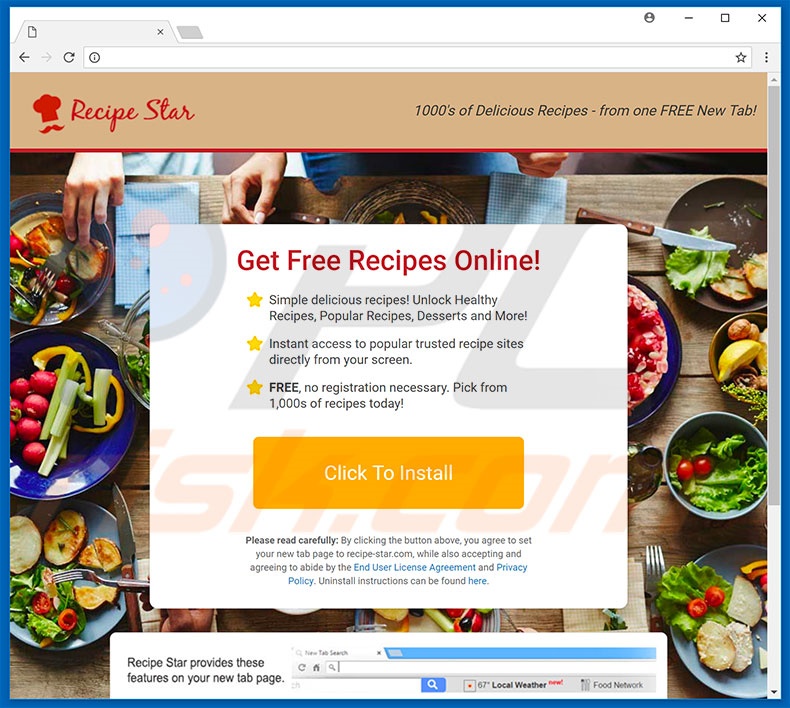 Website used to promote Recipe Star browser hijacker