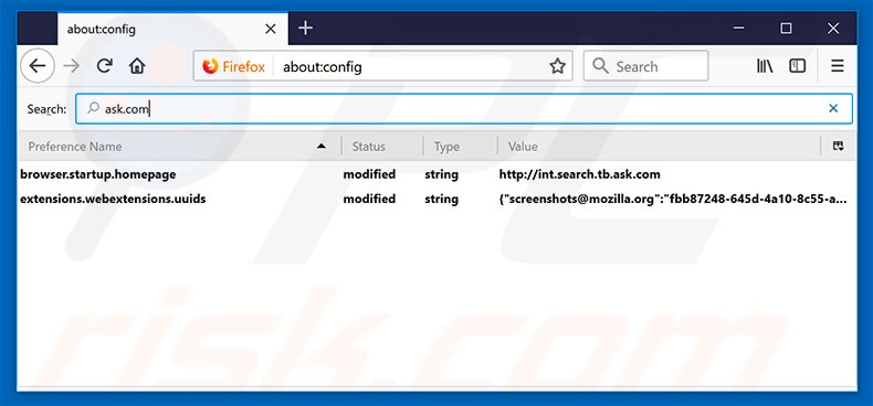 Removing search.tb.ask.com from Mozilla Firefox default search engine