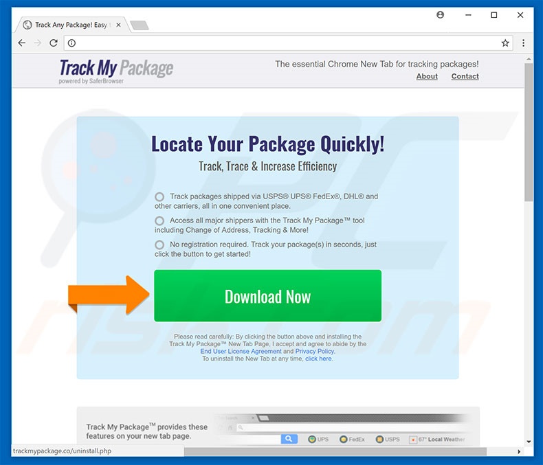 Website used to promote Track My Package browser hijacker