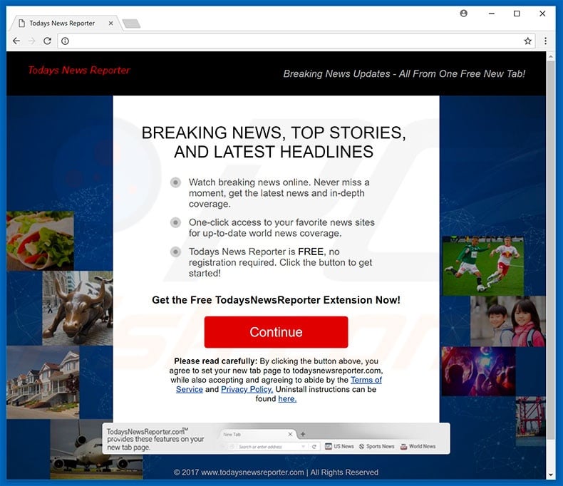 Website used to promote Todays News Reporter browser hijacker