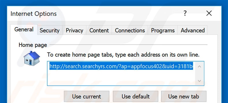 Removing search.searchyrs.com from Internet Explorer homepage