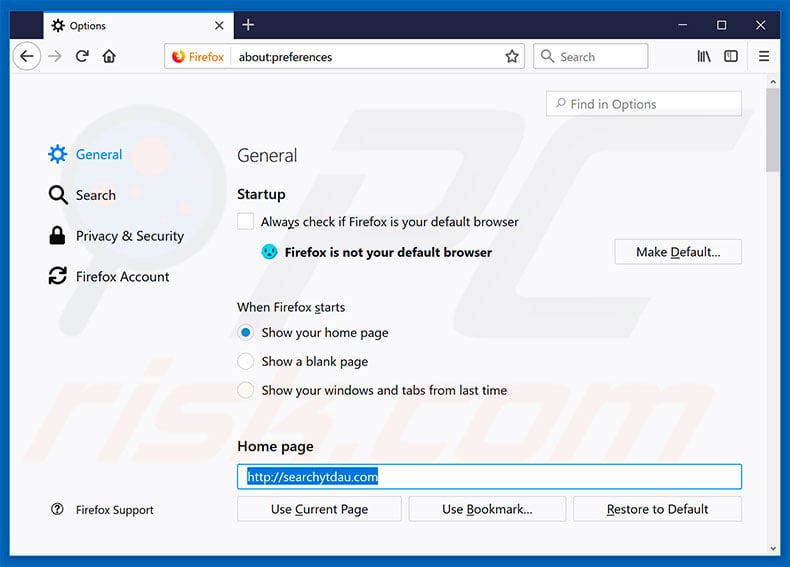 Removing searchytdau.com from Mozilla Firefox homepage