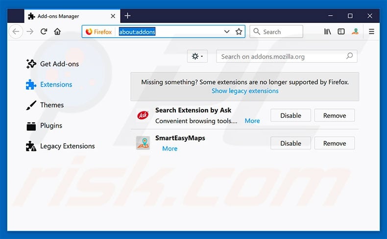 Removing hp.myway.com related Mozilla Firefox extensions