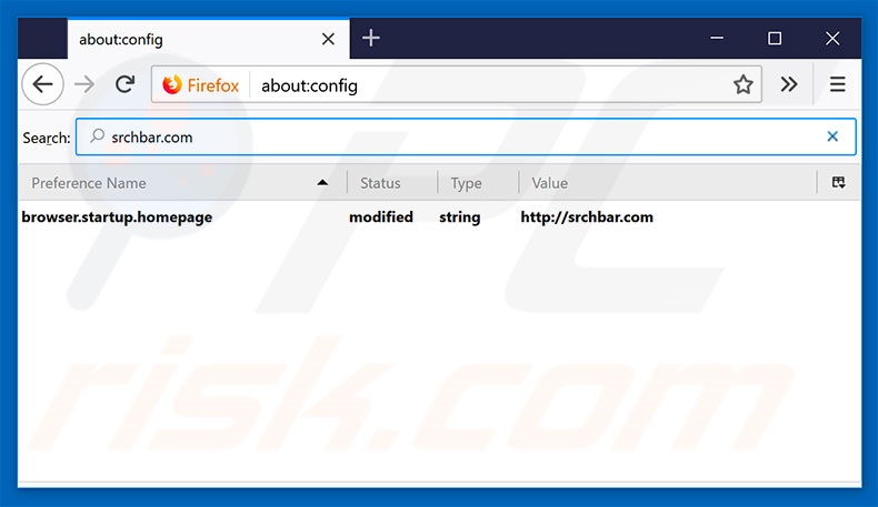 Removing srcbar.com from Mozilla Firefox default search engine