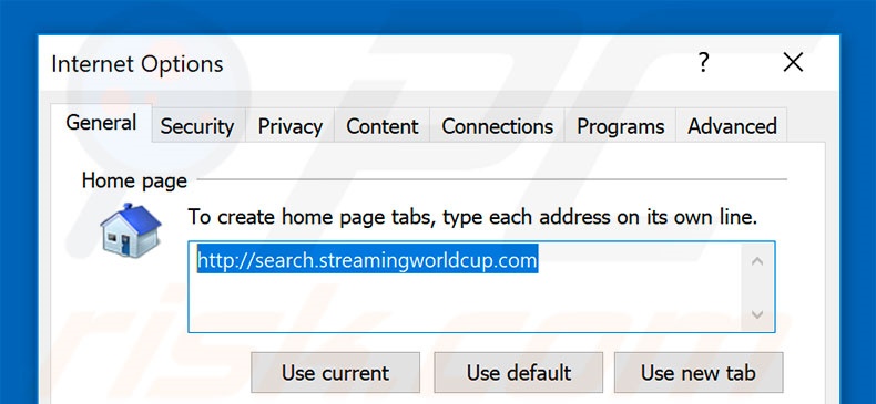Removing search.streamingworldcup.com from Internet Explorer homepage