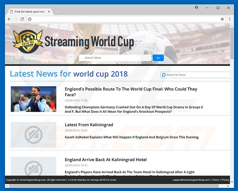 search.streamingworldcup.com fake web search engine promoting site