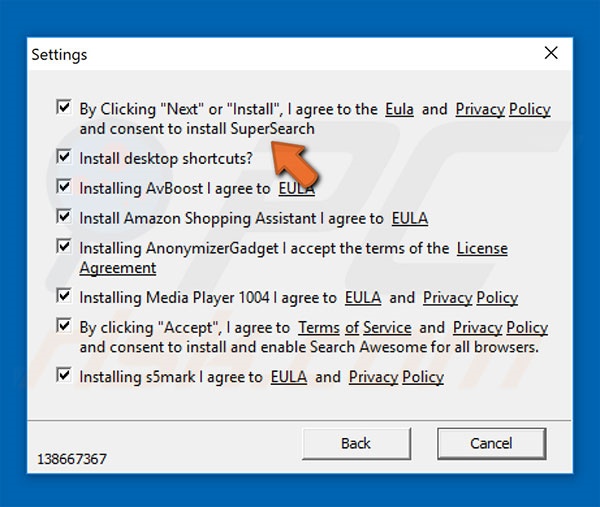 SuperSearch adware installation setup