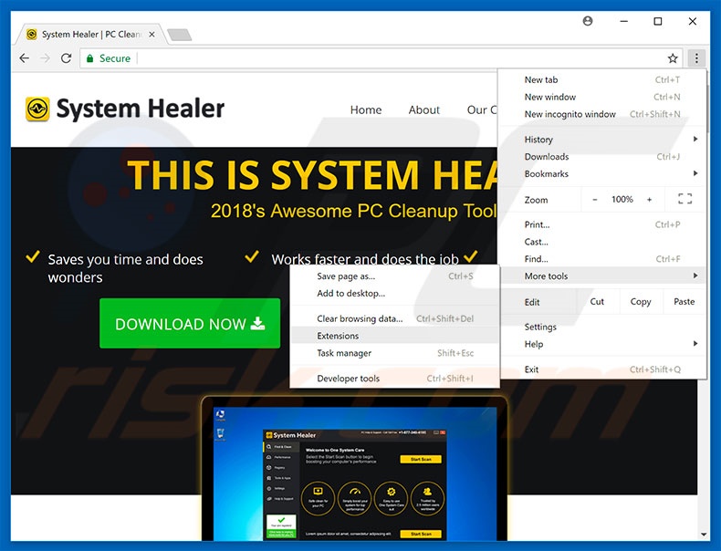Removing System Healer  ads from Google Chrome step 1