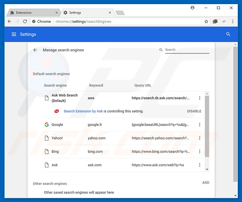 Removing hp.myway.com from Google Chrome default search engine