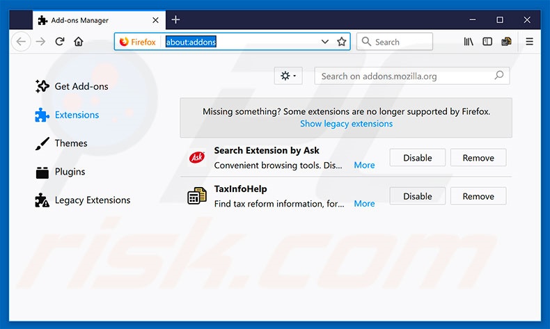 Removing hp.myway.com related Mozilla Firefox extensions