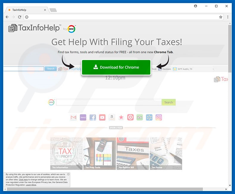Website used to promote TaxInfoHelp browser hijacker