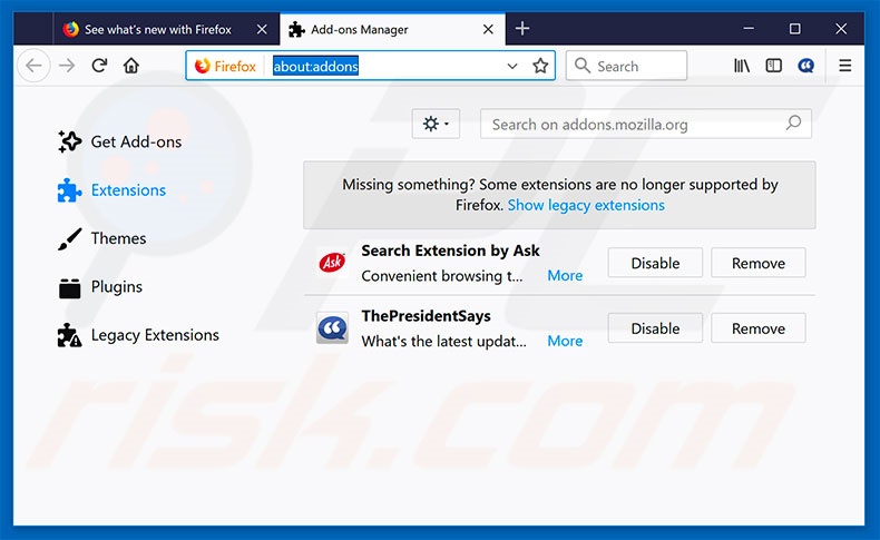 Removing hp.myway.com related Mozilla Firefox extensions