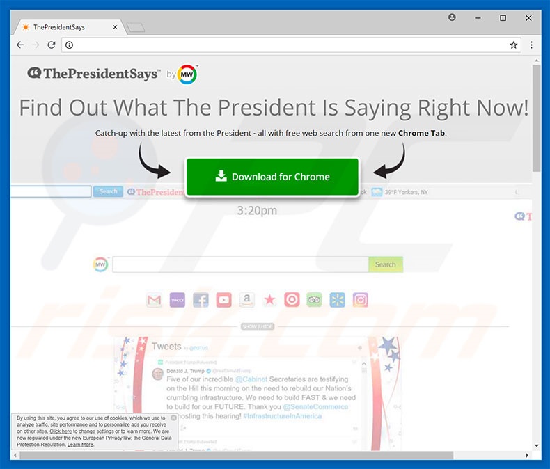 Website used to promote ThePresidentSays browser hijacker