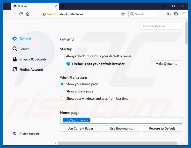 Removing tudonav.com from Mozilla Firefox homepage